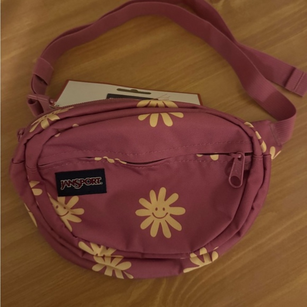 Jansport beltbag-Yellow smiley face Florals 
adjustable w/ 2 zippered sections